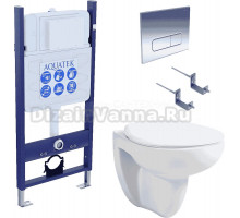 Комплект Унитаз подвесной AQUATEK Каир AQ1170-00 безободковый, с микролифтом + Инсталляция Eco Standard INS-0000014 + Комплект креплений KKI-0000002 + Кнопка KDI-0000016 глянцевый хром