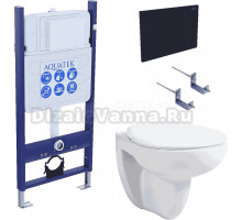 Комплект Унитаз подвесной AQUATEK Каир AQ1170-00 безободковый, с микролифтом + Инсталляция Eco Standard INS-0000014 + Комплект креплений KKI-0000002 + Кнопка KDI-0000017 матовая черная