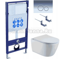 Комплект Унитаз подвесной AQUATEK Бетта AQ1253W-00 безободковый, с микролифтом + Инсталляция Standard INS-0000012 + Комплект креплений KKI-0000002 + Кнопка KDI-0000018 глянцевый хром