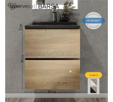 Тумба под раковину без столешницы Uperwood Barsa 50 подвесная, черная, дуб сонома