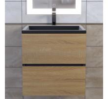 Тумба с раковиной Uperwood Barsa 50 подвесная, черная, дуб сонома, раковина черный глянец