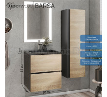 Мебель для ванной комнаты Uperwood Barsa 50 подвесная, черная, дуб сонома, раковина черный глянец