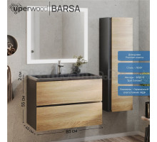 Мебель для ванной комнаты Uperwood Barsa 80 подвесная, черная, дуб сонома, раковина черный глянец