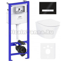 Комплект Lavinia Boho Унитаз подвесной Biore Compacto Rimless 3304101C + Крышка-сиденье Biore 33290420 с микролифтом + Инсталляция RelFix 38010010 + Кнопка RelFix 38050701 глянцевая черная, белая