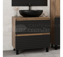 Тумба под раковину со столешницей Brevita Dakota 70 напольная, дуб галифакс олово, черный кварц