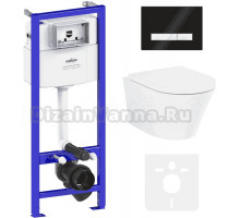 Комплект Lavinia Boho Унитаз подвесной Biore Rimless 3304102R + Крышка-сиденье Biore 33290410 с микролифтом + Инсталляция RelFix 38010010 + Кнопка RelFix 38050701 глянцевая черная, белая