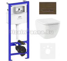 Комплект Унитаз подвесной безободковый One Rimless 3302103R + Быстросъемное сиденье микролифт 33290200 + Система инсталляции для унитазов Relfix 38010010 + Кнопка смыва Relfix 3805005T венге