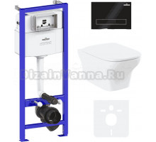 Комплект Lavinia Boho Унитаз подвесной Bristol Rimless 3305101R + Крышка-сиденье Bristol 33290500 с микролифтом + Инсталляция RelFix 38010010 + Кнопка RelFix 38050801 матовая черная, золотой глянец