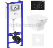 Комплект Lavinia Boho Унитаз подвесной Bristol Rimless 3305101R + Крышка-сиденье Bristol 33290500 с микролифтом + Инсталляция RelFix 38010010 + Кнопка RelFix 38050803 матовая черная, золотой глянец