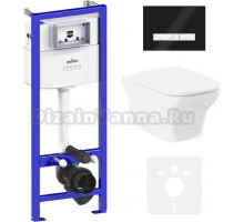 Комплект Lavinia Boho Унитаз подвесной Bristol Rimless 3305101R + Крышка-сиденье Bristol 33290500 с микролифтом + Инсталляция RelFix 38010010 + Кнопка RelFix 38050701 глянцевая черная, белая