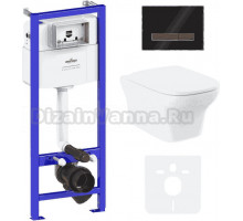 Комплект Lavinia Boho Унитаз подвесной Bristol Rimless 3305101R + Крышка-сиденье Bristol 33290500 с микролифтом + Инсталляция RelFix 38010010 + Кнопка RelFix 38050702 глянцевая черная, темное дерево