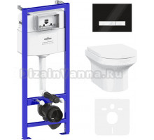 Комплект Lavinia Boho Унитаз подвесной Grance Hill Rimless 3307101R + Крышка-сиденье Grance Hill 33290700 с микролифтом + Инсталляция RelFix 38010010 + Кнопка RelFix 38050701 глянцевая черная, белая