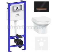 Комплект Lavinia Boho Унитаз подвесной Grance Hill Rimless 3307101R + Крышка-сиденье Grance Hill 33290700 с микролифтом + Инсталляция RelFix 38010010 + Кнопка RelFix 38050702 глянцевая черная, темное дерево