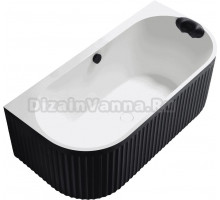 Ванна из искусственного камня Abber Leipzig AM9916BW 170x70 см, пристенная, матовая черно-белая, с каркасом, с подголовником