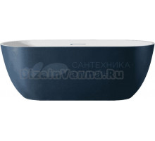 Ванна из искусственного камня Abber Frankfurt AM9941DB 170x75 см, отдельностоящая, матовая синяя, овальная, фурнитура белая