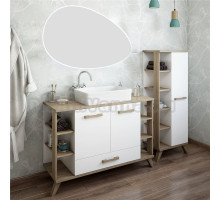 Мебель для ванной комнаты Sanflor Ингрид 120 белый матовый, швейцарский вяз, зеркало STWORKI Скаген