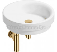Накладная раковина Wellsee Doux 201001148 40 глянцевая белая, золото, круглая, фаянс