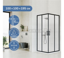 Душевой уголок Ulitka Safari 100x100 см, профиль матовый черный, стекло прозрачное