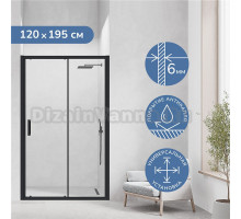 Душевая дверь в нишу Ulitka Safari 120 см, профиль матовый черный, стекло прозрачное
