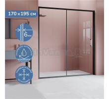 Душевая дверь в нишу Ulitka Safari 170 см, профиль матовый черный, стекло прозрачное