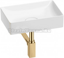 Накладная раковина Wellsee Pure BY Wellsee 201001208 42 глянцевая белая, золото, прямоугольная, фаянс, с 1 отверстием под смеситель