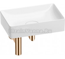 Накладная раковина Wellsee Pure BY Wellsee 201001224 42 глянцевая белая, розовое золото, прямоугольная, фаянс, с 1 отверстием под смеситель