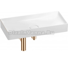 Накладная раковина Wellsee Pure BY Wellsee 201001274 75 глянцевая белая, розовое золото, прямоугольная, фаянс, с 1 отверстием под смеситель