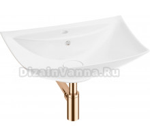 Накладная раковина Wellsee Cerulean 201001379 60 глянцевая белая, розовое золото, прямоугольная, фаянс, с 1 отверстием под смеситель