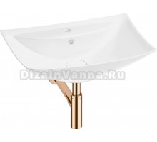 Накладная раковина Wellsee Cerulean 201001394 60 глянцевая белая, розовое золото, прямоугольная, фаянс, с 1 отверстием под смеситель