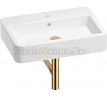Накладная раковина Wellsee Halcyon 201001288 60 глянцевая белая, золото, прямоугольная, фаянс, с 1 отверстием под смеситель