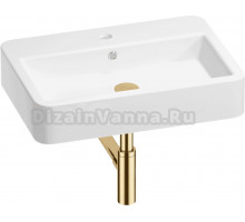 Накладная раковина Wellsee Halcyon 201001293 60 глянцевая белая, золото, прямоугольная, фаянс, с 1 отверстием под смеситель