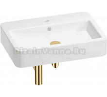 Накладная раковина Wellsee Halcyon 201001298 60 глянцевая белая, золото, прямоугольная, фаянс, с 1 отверстием под смеситель