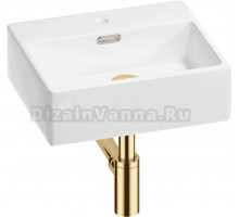 Накладная раковина Wellsee Graceful Pro 201001303 43 глянцевая белая, золото, прямоугольная, фаянс, с 1 отверстием под смеситель