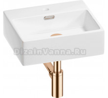 Накладная раковина Wellsee Graceful Pro 201001304 43 глянцевая белая, розовое золото, прямоугольная, фаянс, с 1 отверстием под смеситель