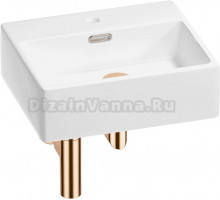 Накладная раковина Wellsee Graceful Pro 201001324 43 глянцевая белая, розовое золото, прямоугольная, фаянс, с 1 отверстием под смеситель