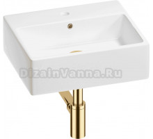 Накладная раковина Wellsee Graceful Pro 201001328 50 глянцевая белая, золото, прямоугольная, фаянс, с 1 отверстием под смеситель