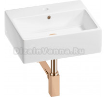 Накладная раковина Wellsee Graceful Pro 201001334 50 глянцевая белая, розовое золото, прямоугольная, фаянс, с 1 отверстием под смеситель