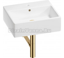 Накладная раковина Wellsee Graceful Pro 201001338 50 глянцевая белая, золото, прямоугольная, фаянс, с 1 отверстием под смеситель