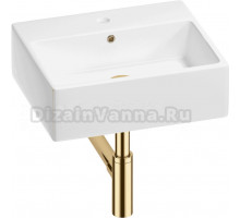 Накладная раковина Wellsee Graceful Pro 201001343 50 глянцевая белая, золото, прямоугольная, фаянс, с 1 отверстием под смеситель