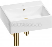 Накладная раковина Wellsee Graceful Pro 201001348 50 глянцевая белая, золото, прямоугольная, фаянс, с 1 отверстием под смеситель