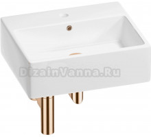 Накладная раковина Wellsee Graceful Pro 201001349 50 глянцевая белая, розовое золото, прямоугольная, фаянс, с 1 отверстием под смеситель