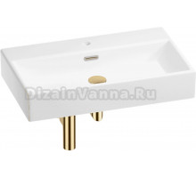 Накладная раковина Wellsee Graceful Pro 201001373 70 глянцевая белая, золото, прямоугольная, фаянс, с 1 отверстием под смеситель