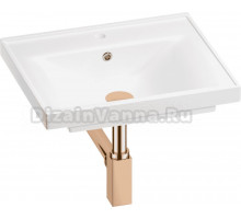 Мебельная раковина Wellsee FreeDom 201001409 50 накладная, глянцевая белая, розовое золото, прямоугольная, фаянс