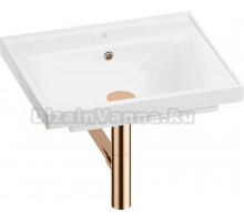 Мебельная раковина Wellsee FreeDom 201001414 50 накладная, глянцевая белая, розовое золото, прямоугольная, фаянс