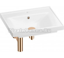 Мебельная раковина Wellsee FreeDom 201001424 50 накладная, глянцевая белая, розовое золото, прямоугольная, фаянс