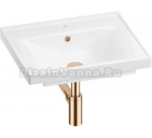 Мебельная раковина Wellsee FreeDom 201001429 55 накладная, глянцевая белая, розовое золото, прямоугольная, фаянс