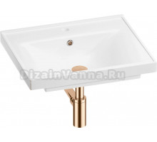 Мебельная раковина Wellsee FreeDom 201001454 60 накладная, глянцевая белая, розовое золото, прямоугольная, фаянс