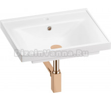 Мебельная раковина Wellsee FreeDom 201001459 60 накладная, глянцевая белая, розовое золото, прямоугольная, фаянс