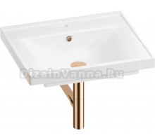 Мебельная раковина Wellsee FreeDom 201001464 60 накладная, глянцевая белая, розовое золото, прямоугольная, фаянс