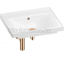 Мебельная раковина Wellsee FreeDom 201001474 60 накладная, глянцевая белая, розовое золото, прямоугольная, фаянс